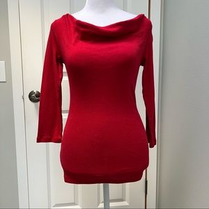 INC 3/4 SLEEVE COWL BOAT NECK TOP RED SMALL